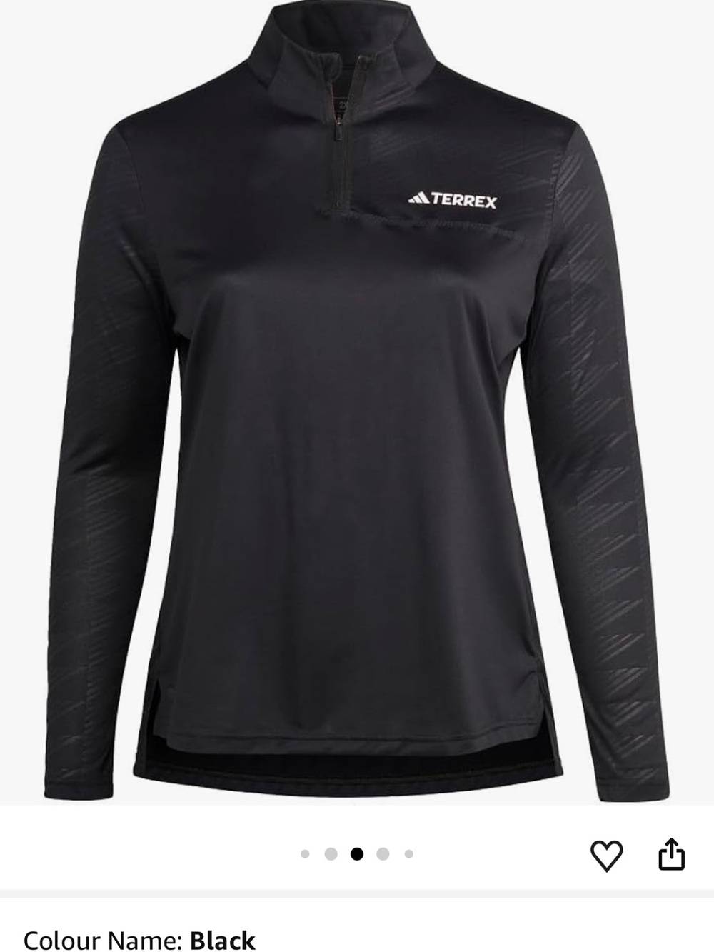 adidas Originals TERREX Black Women's Quarter-Zip Long Sleeve Bodysuit Top